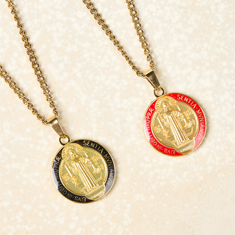 Christianartworkshop 2 Color Retro Style St. Benedict Symbol Protection Faith Pendant Necklace - image 2
