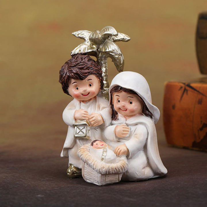Christianartworkshop Cartoon Style Sculpture of Nativity Scene Resin Stereoscopic Desktop Ornaments - White - image 4