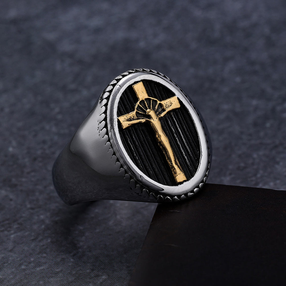 Christianartworkshop Retro Style Simple Crucifix Protection & Strength Titanium Ring - US15 - image 1