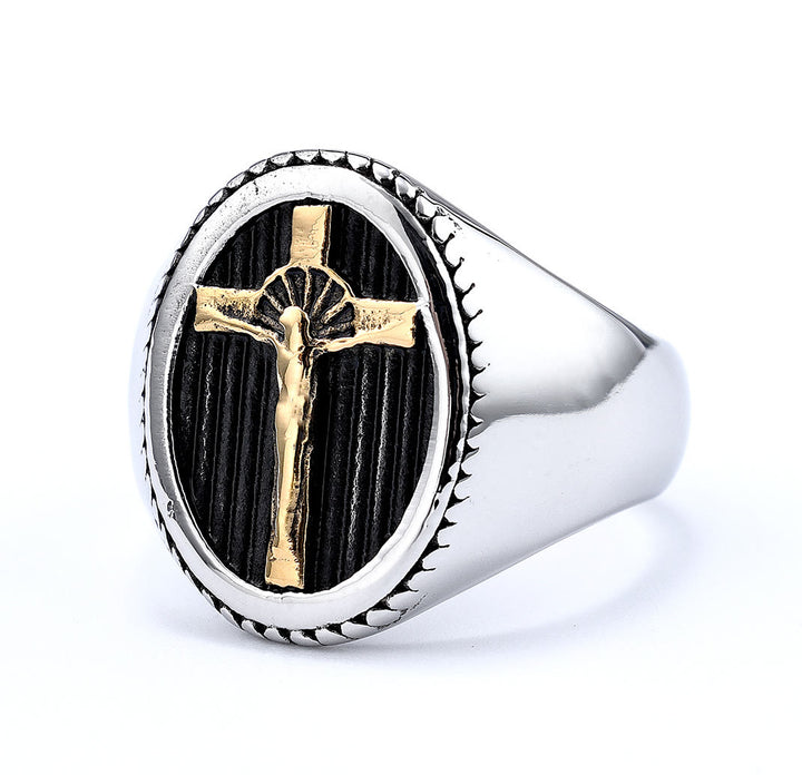 Christianartworkshop Retro Style Simple Crucifix Protection & Strength Titanium Ring - image 5