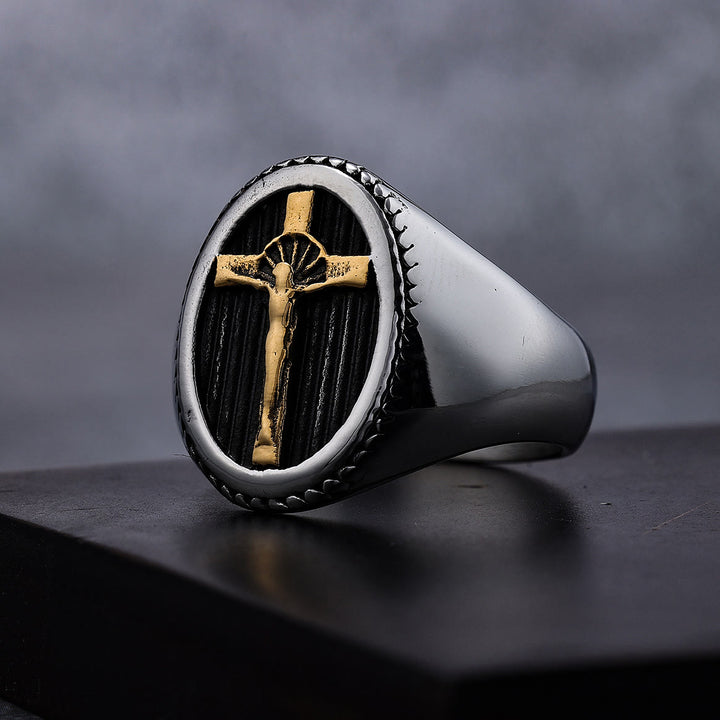 Christianartworkshop Retro Style Simple Crucifix Protection & Strength Titanium Ring - image 2