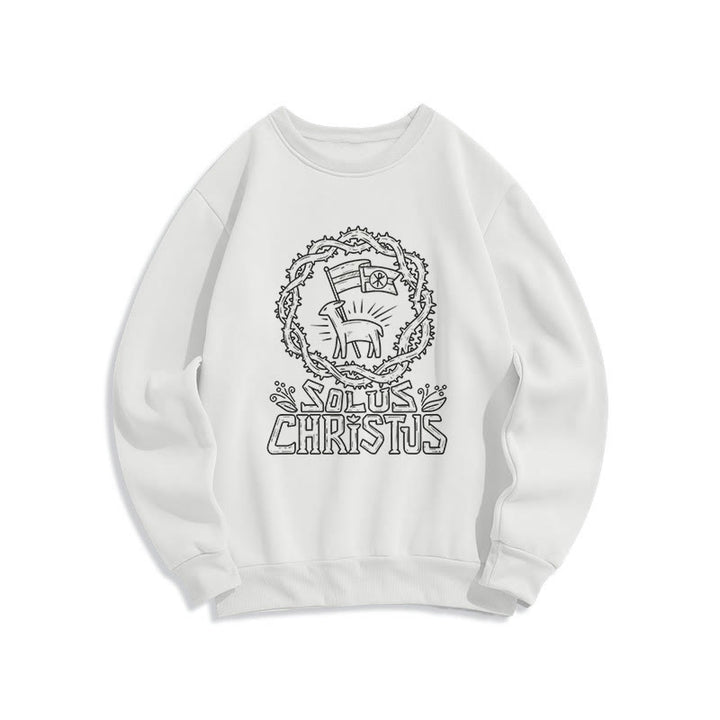 Christianartworkshop Modern Style Solus Christus Lamb Fleece Lined Polyester Sweatshirt - White - 2XL - image 1