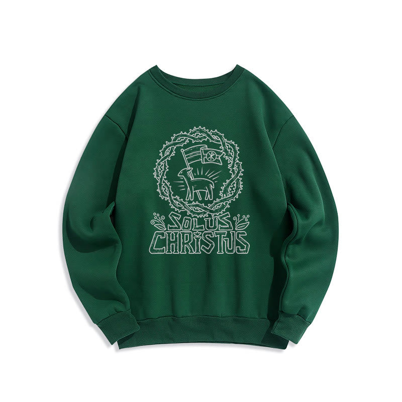 Christianartworkshop Modern Style Solus Christus Lamb Fleece Lined Polyester Sweatshirt - Green - 2XL - image 13