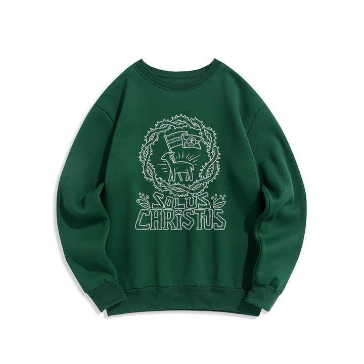 Christianartworkshop Modern Style Solus Christus Lamb Fleece Lined Polyester Sweatshirt - Green - 2XL - image 13