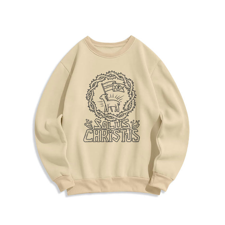 Christianartworkshop Modern Style Solus Christus Lamb Fleece Lined Polyester Sweatshirt - Beige - 2XL - image 9