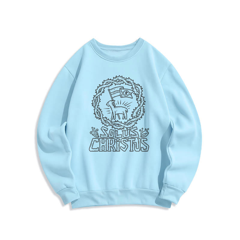 Christianartworkshop Modern Style Solus Christus Lamb Fleece Lined Polyester Sweatshirt - Blue - 2XL - image 14