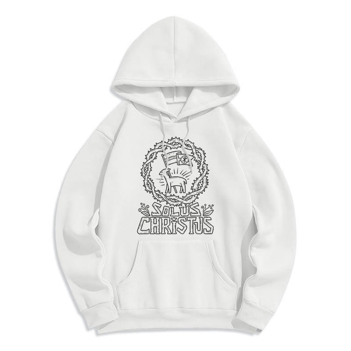 Christianartworkshop Modern Style Solus Christus Lamb Fleece Lined Polyester Hoodie - White - 2XL - image 1