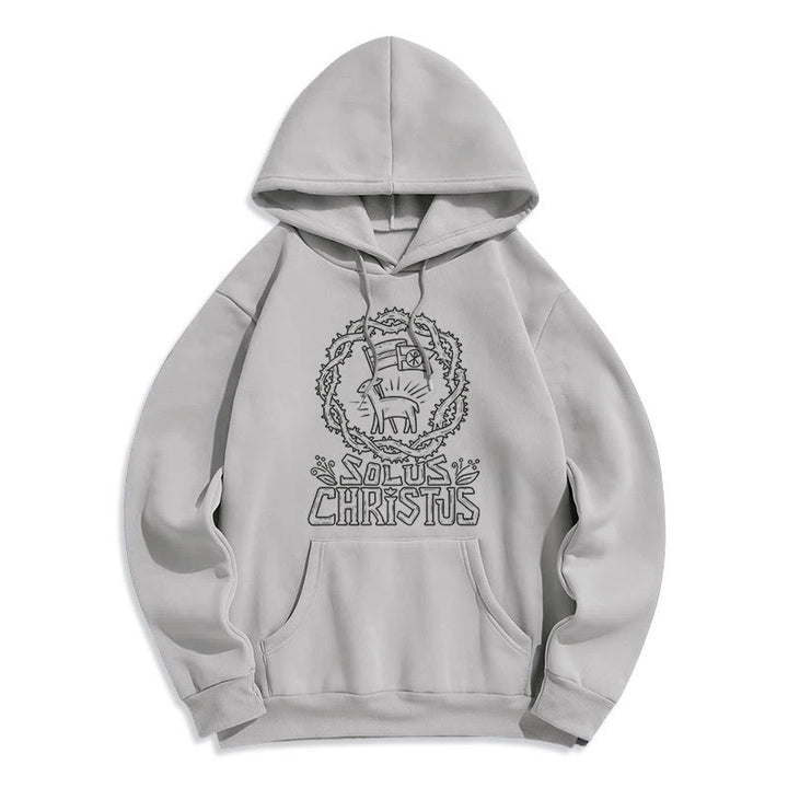 Christianartworkshop Modern Style Solus Christus Lamb Fleece Lined Polyester Hoodie - Grey - 2XL - image 17