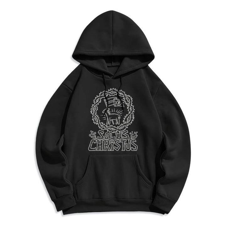 Christianartworkshop Modern Style Solus Christus Lamb Fleece Lined Polyester Hoodie - Black - 2XL - image 7