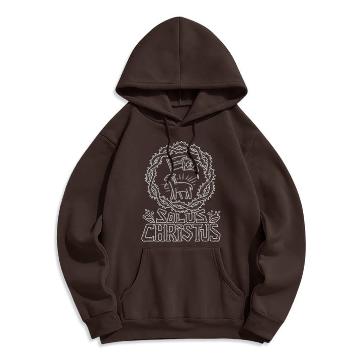 Christianartworkshop Modern Style Solus Christus Lamb Fleece Lined Polyester Hoodie - Brown - 2XL - image 11