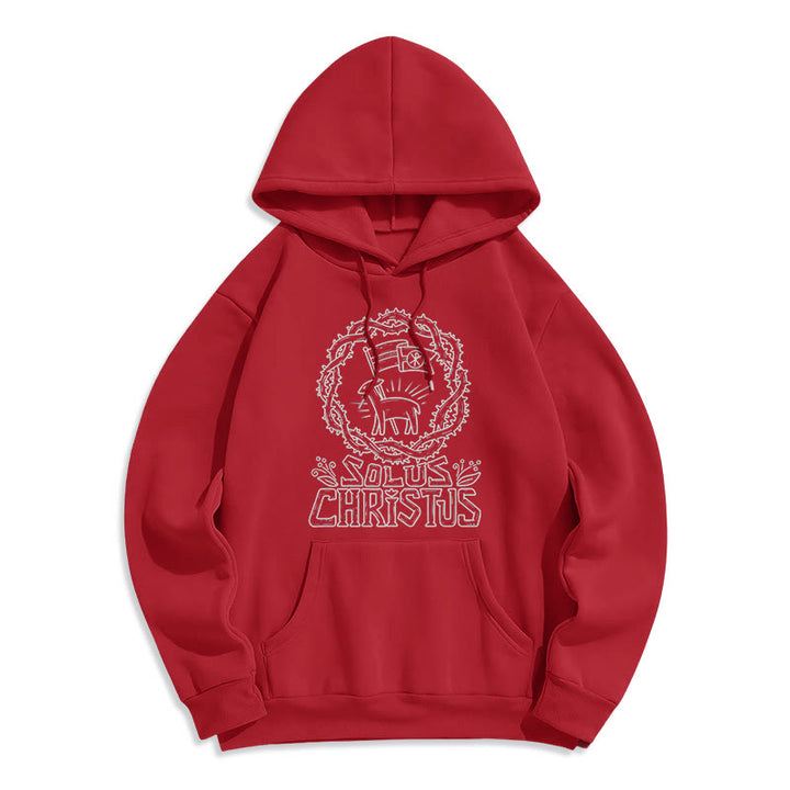 Christianartworkshop Modern Style Solus Christus Lamb Fleece Lined Polyester Hoodie - Red - 2XL - image 19