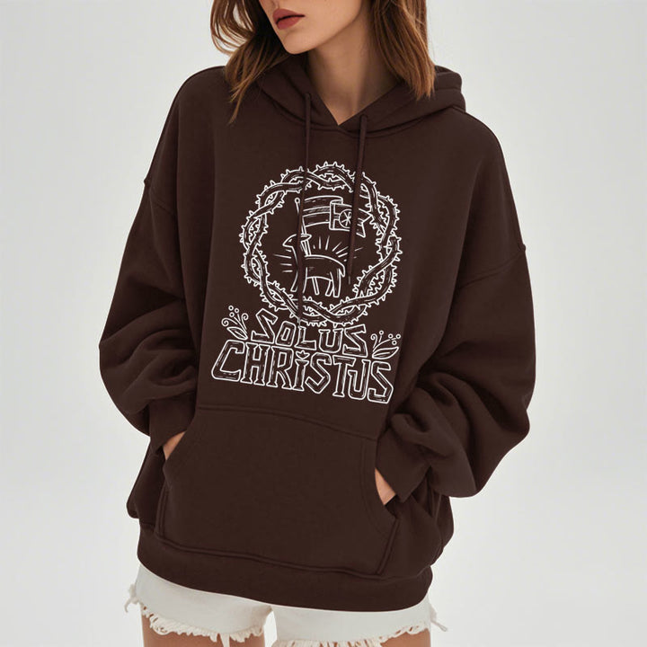 Christianartworkshop Modern Style Solus Christus Lamb Fleece Lined Polyester Hoodie - image 12