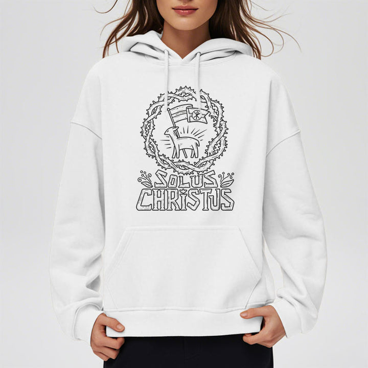 Christianartworkshop Modern Style Solus Christus Lamb Fleece Lined Polyester Hoodie - image 5