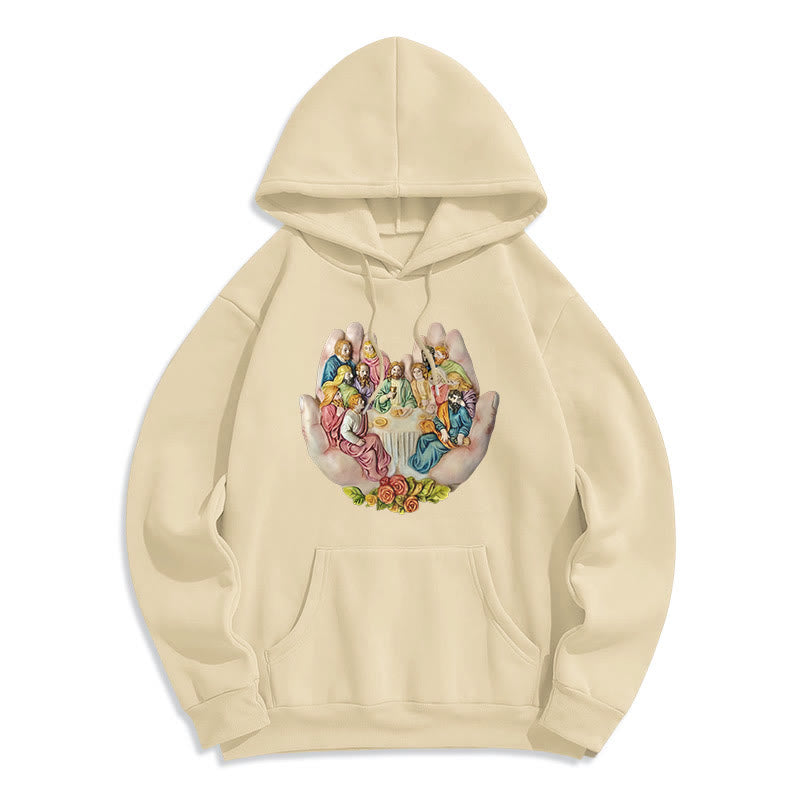 Christianartworkshop Modern Colored Style Last Supper in God's Hands Fleece Lined Polyester Hoodie - Beige - 2XL - image 1