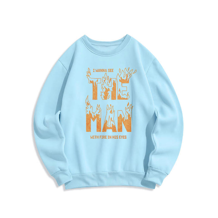 Christianartworkshop Quotation Style The Man With Fire in His Eyes Fleece Lined Polyester Sweatshirt - Blue - 2XL - image 0