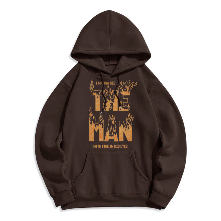 Christianartworkshop Quotation  Style The Man With Fire in His Eyes Fleece Lined Polyester Hoodie - Brown - 2XL - image 12