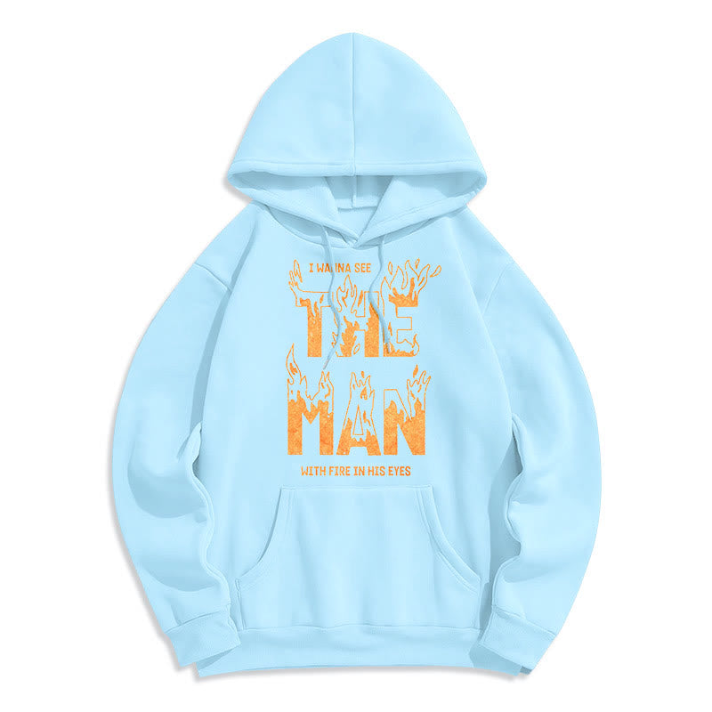Christianartworkshop Quotation  Style The Man With Fire in His Eyes Fleece Lined Polyester Hoodie - Blue - 2XL - image 1