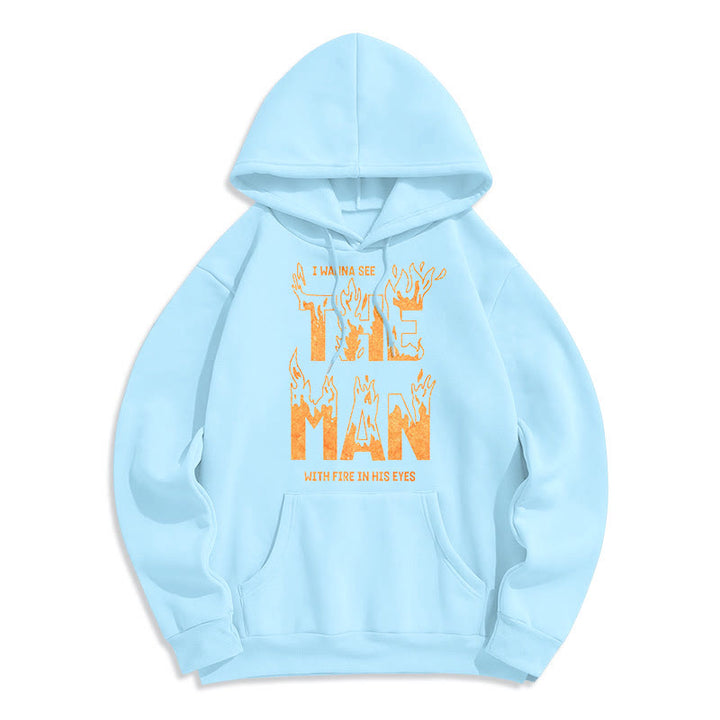 Christianartworkshop Quotation  Style The Man With Fire in His Eyes Fleece Lined Polyester Hoodie - Blue - 2XL - image 1