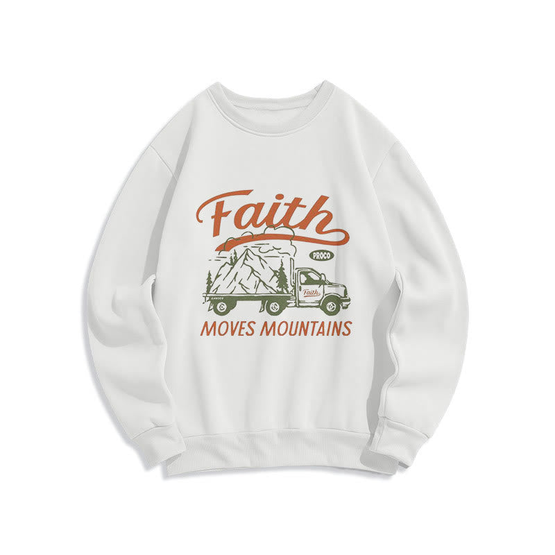 Christianartworkshop Quotation  Colored Style Faith Moves Mountains Fleece Lined Polyester Sweatshirt - White - 2XL - image 0
