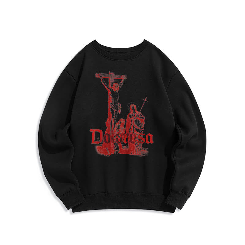 Christianartworkshop Classic Style Dolorosa Crucifix Jesus Sacred Faith Fleece Lined Polyester Sweatshirt - Black - 2XL - image 5