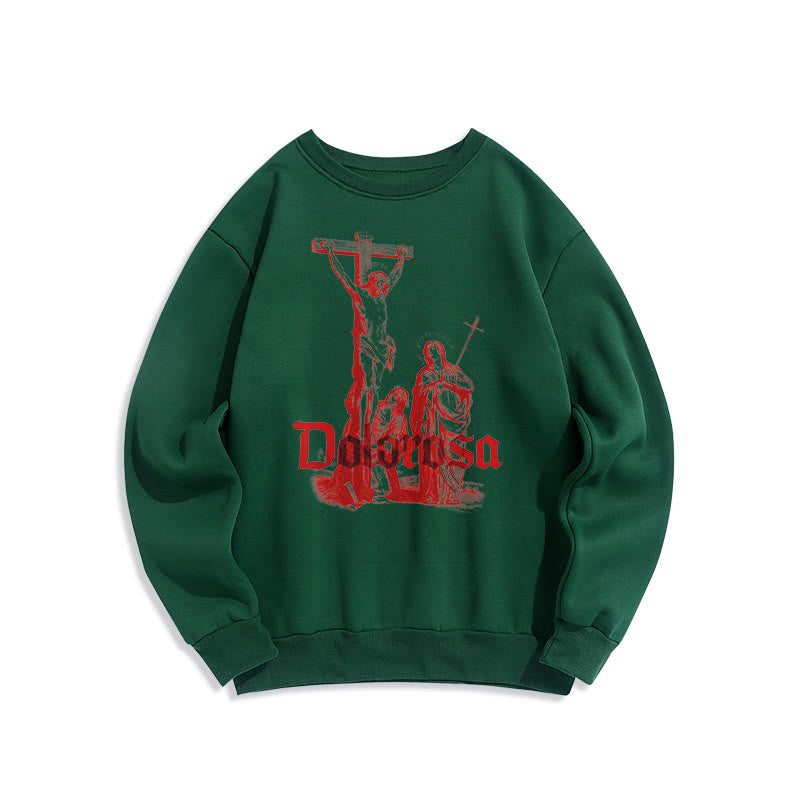 Christianartworkshop Classic Style Dolorosa Crucifix Jesus Sacred Faith Fleece Lined Polyester Sweatshirt - Green - 2XL - image 13