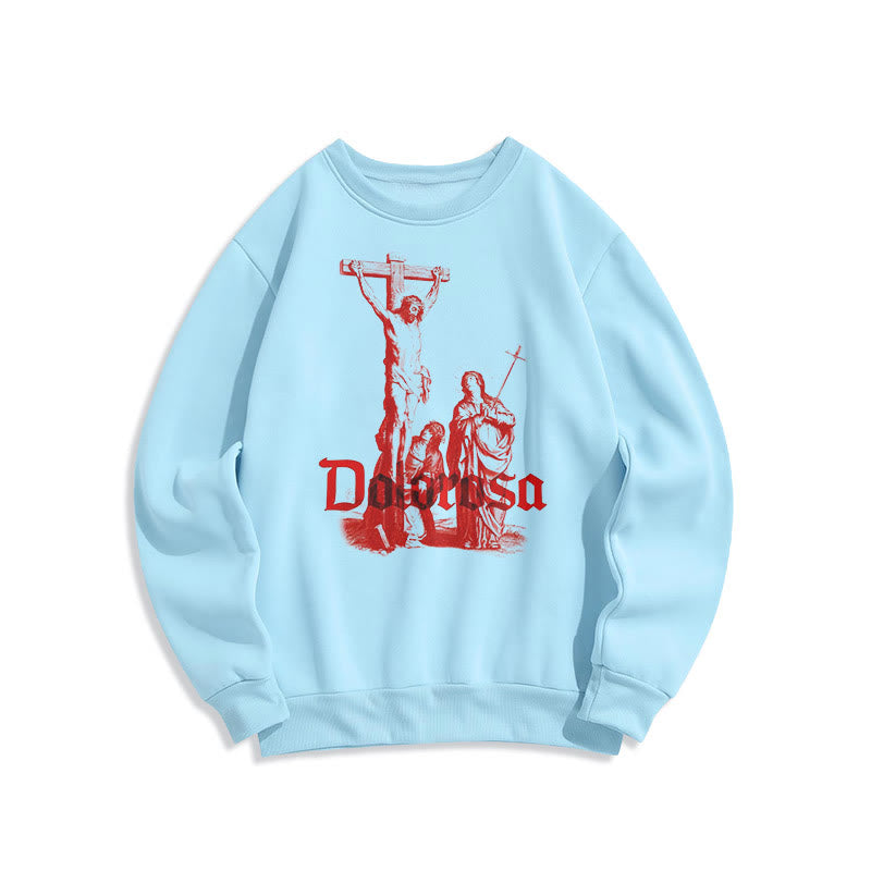 Christianartworkshop Classic Style Dolorosa Crucifix Jesus Sacred Faith Fleece Lined Polyester Sweatshirt - Blue - 2XL - image 15