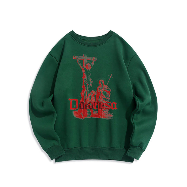 Christianartworkshop Classic Style Dolorosa Crucifix Jesus Sacred Faith Fleece Lined Polyester Sweatshirt - Green - 2XL - image 11