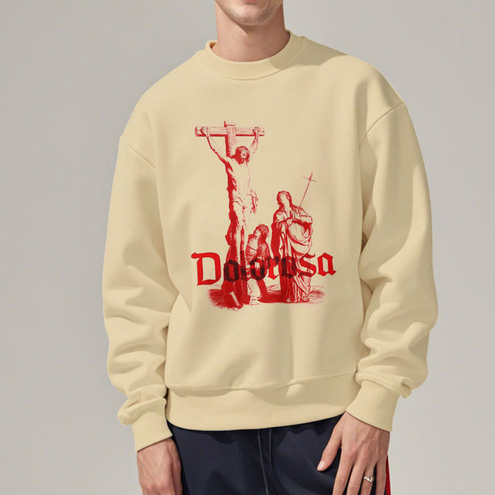 Christianartworkshop Classic Style Dolorosa Crucifix Jesus Sacred Faith Fleece Lined Polyester Sweatshirt - image 4