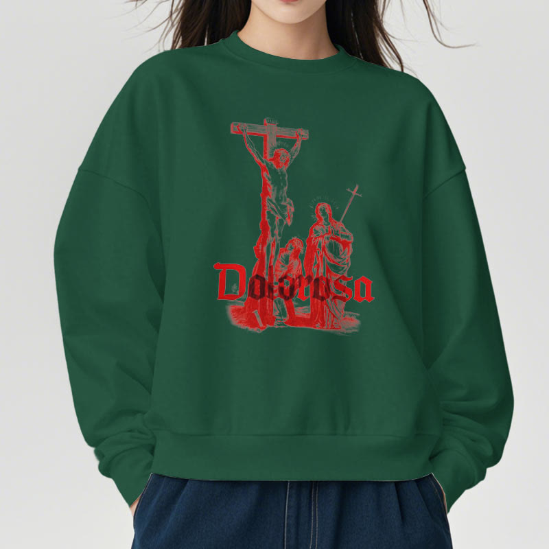 Christianartworkshop Classic Style Dolorosa Crucifix Jesus Sacred Faith Fleece Lined Polyester Sweatshirt - image 14