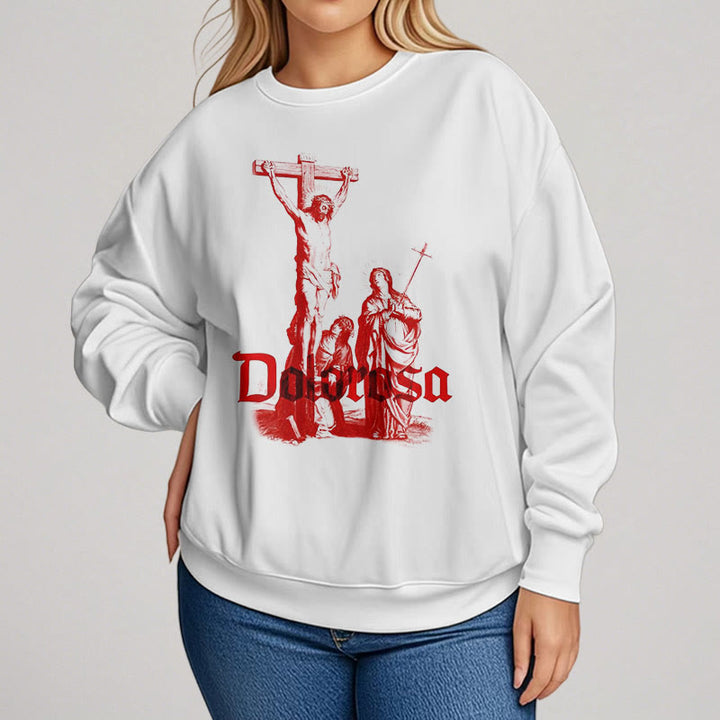 Christianartworkshop Classic Style Dolorosa Crucifix Jesus Sacred Faith Fleece Lined Polyester Sweatshirt - image 10