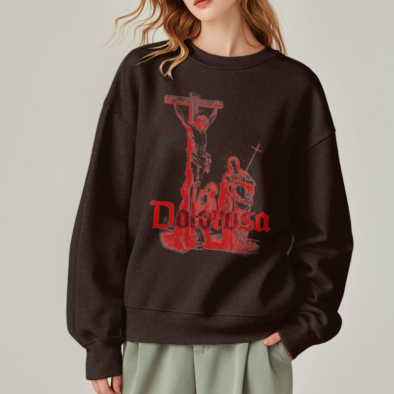Christianartworkshop Classic Style Dolorosa Crucifix Jesus Sacred Faith Fleece Lined Polyester Sweatshirt - image 10