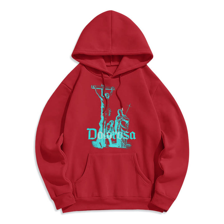 Christianartworkshop Classic Style Dolorosa Crucifix Jesus Sacred Faith Fleece Lined Polyester Hoodie - Red - 2XL - image 17