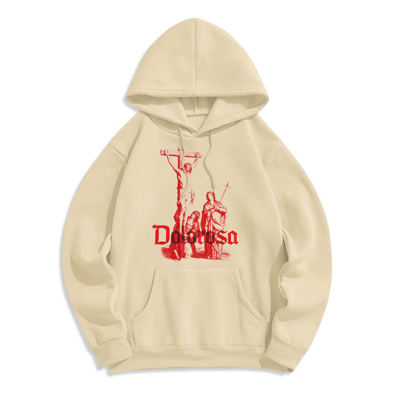 Christianartworkshop Classic Style Dolorosa Crucifix Jesus Sacred Faith Fleece Lined Polyester Hoodie - Beige - 2XL - image 1