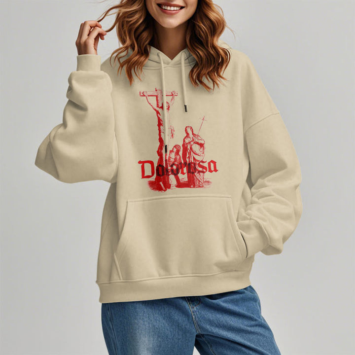 Christianartworkshop Classic Style Dolorosa Crucifix Jesus Sacred Faith Fleece Lined Polyester Hoodie - image 4