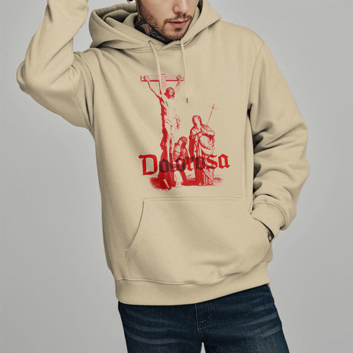 Christianartworkshop Classic Style Dolorosa Crucifix Jesus Sacred Faith Fleece Lined Polyester Hoodie - image 3
