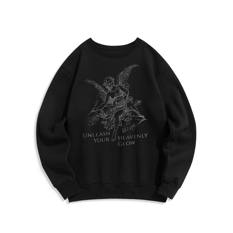 Christianartworkshop Classic Style Angel Unleash Your Heavenly Glow Fleece Lined Polyester Sweatshirt - Black - 2XL - image 7