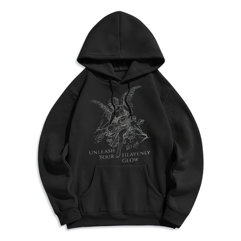 Christianartworkshop Classic Style Angel Unleash Your Heavenly Glow Fleece Lined Polyester Hoodie - Black - 2XL - image 7