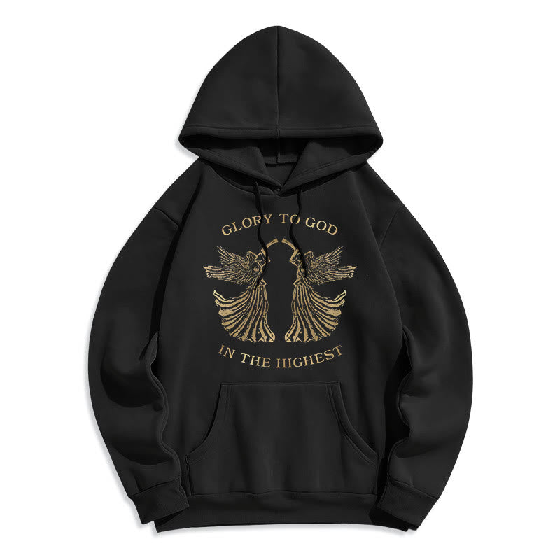 Christianartworkshop Classic Style Glory To God In The Highest Angel Fleece Lined Polyester Hoodie - Black - 2XL - image 7