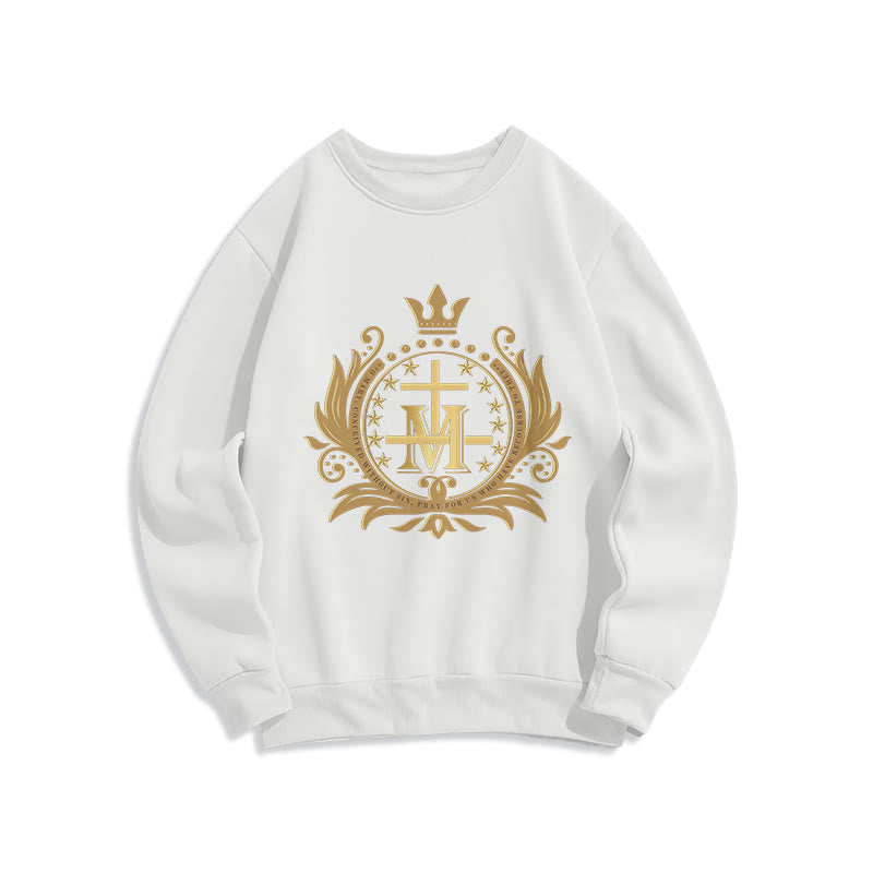 Christianartworkshop Classic Style Crowned Cross Virgin Mary Fleece Lined Polyester Sweatshirt - White - 2XL - image 7