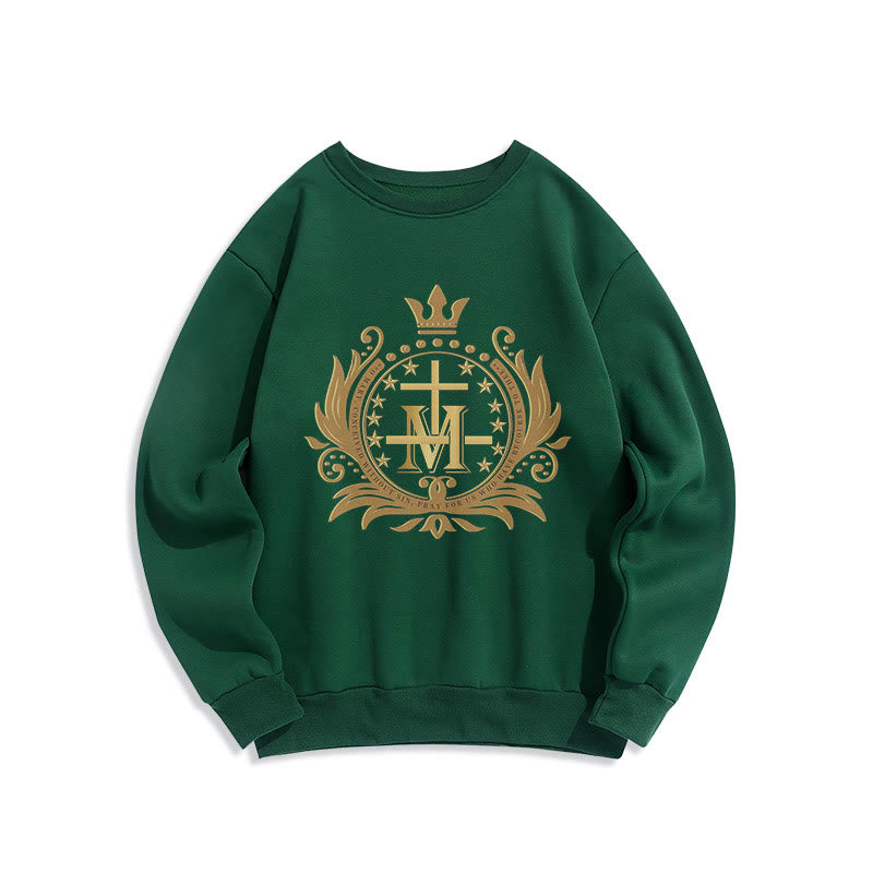 Christianartworkshop Classic Style Crowned Cross Virgin Mary Fleece Lined Polyester Sweatshirt - Green - 2XL - image 1