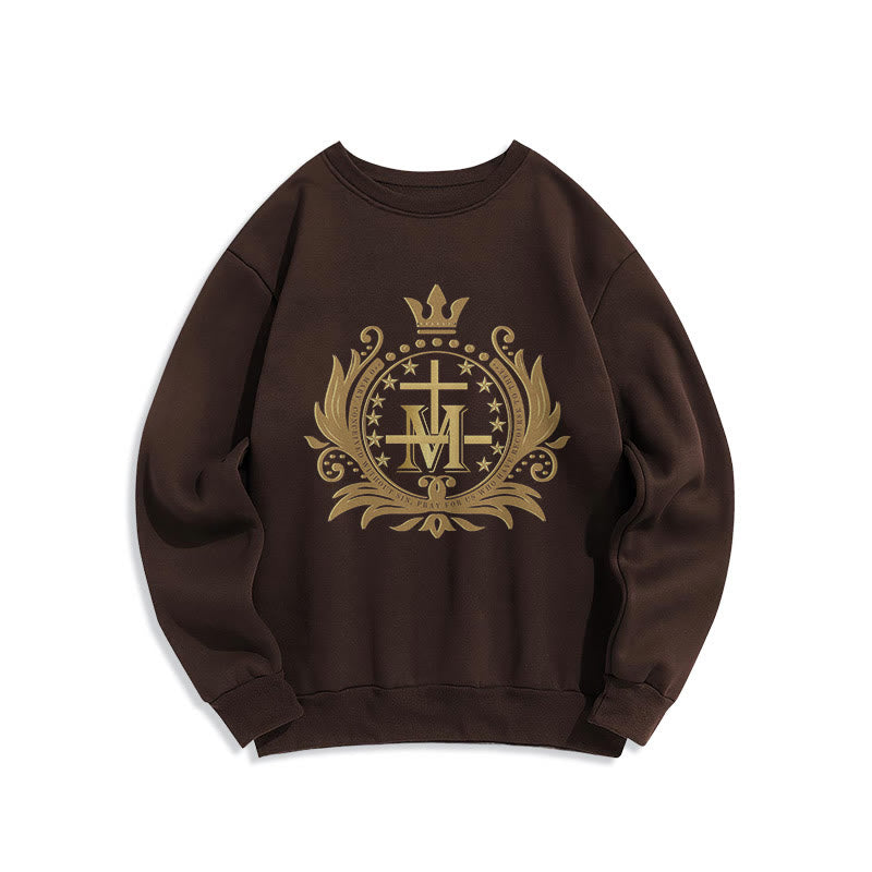 Christianartworkshop Classic Style Crowned Cross Virgin Mary Fleece Lined Polyester Sweatshirt - Brown - 2XL - image 12