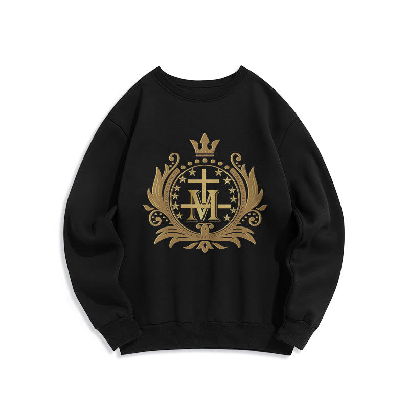 Christianartworkshop Classic Style Crowned Cross Virgin Mary Fleece Lined Polyester Sweatshirt - Black - 2XL - image 5