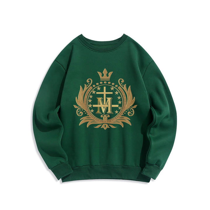 Christianartworkshop Classic Style Crowned Cross Virgin Mary Fleece Lined Polyester Sweatshirt - Green - 2XL - image 0