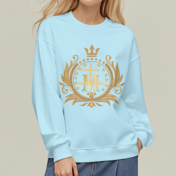 Christianartworkshop Classic Style Crowned Cross Virgin Mary Fleece Lined Polyester Sweatshirt - image 14