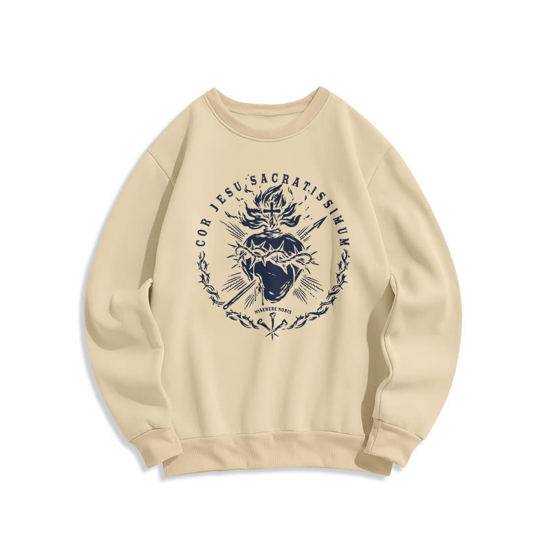 Christianartworkshop Classic Style Sacred Heart of Jesus Fleece Lined Polyester Sweatshirt - Beige - 2XL - image 9