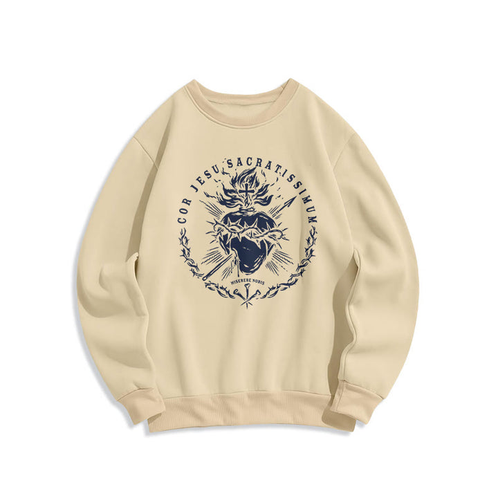 Christianartworkshop Classic Style Sacred Heart of Jesus Fleece Lined Polyester Sweatshirt - Beige - 2XL - image 9