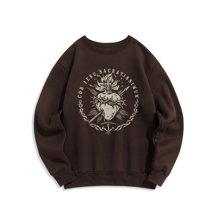 Christianartworkshop Classic Style Sacred Heart of Jesus Fleece Lined Polyester Sweatshirt - Brown - 2XL - image 9