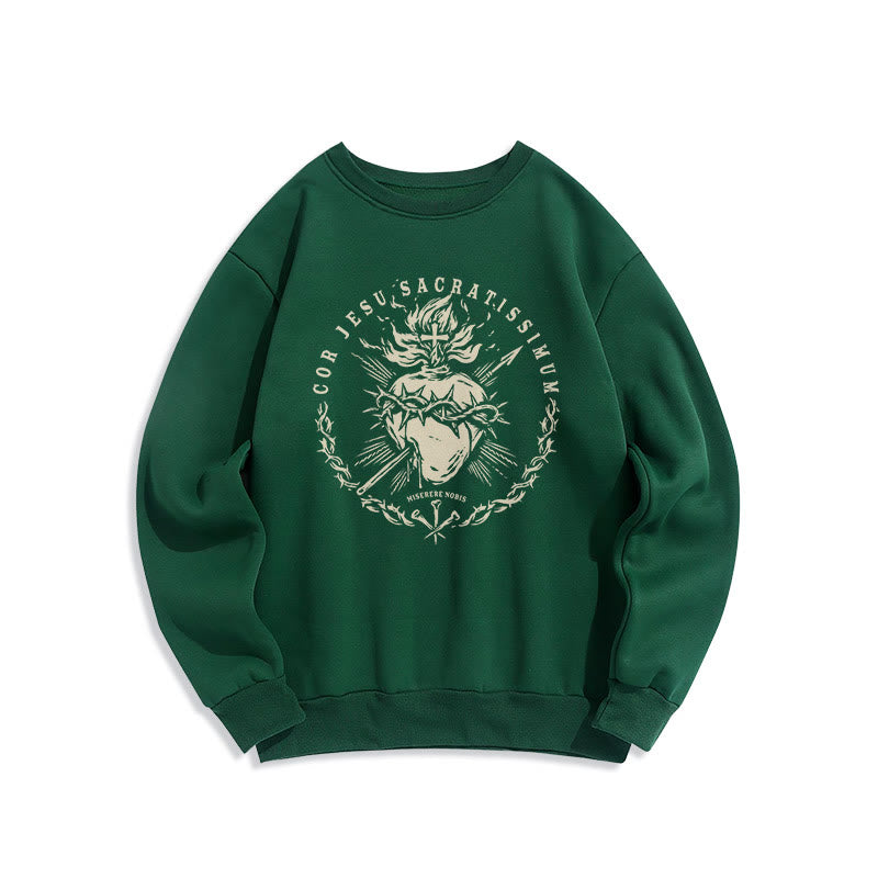 Christianartworkshop Classic Style Sacred Heart of Jesus Fleece Lined Polyester Sweatshirt - Green - 2XL - image 13