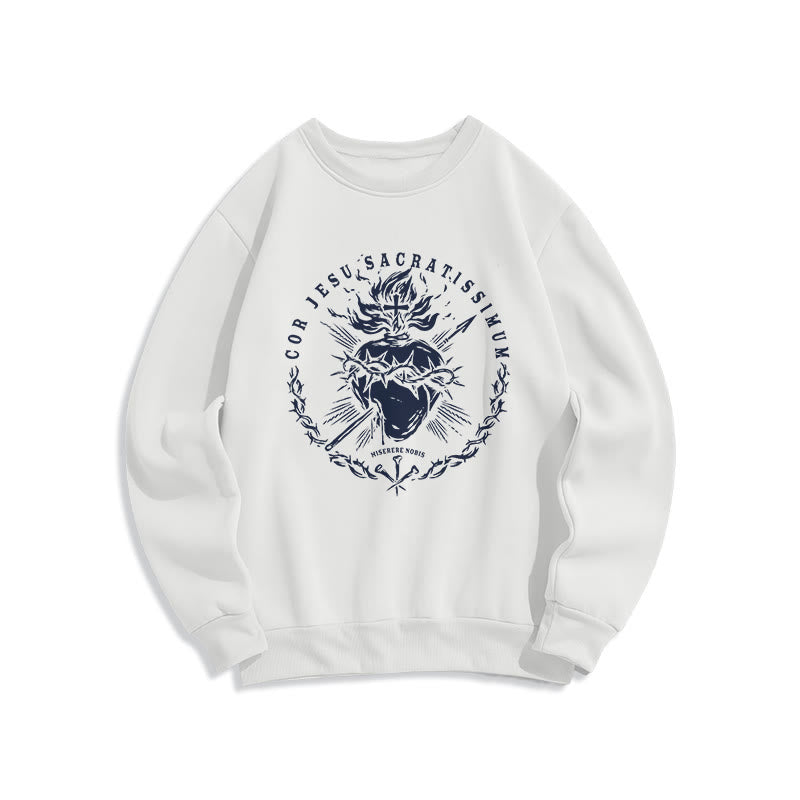 Christianartworkshop Classic Style Sacred Heart of Jesus Fleece Lined Polyester Sweatshirt - White - 2XL - image 1