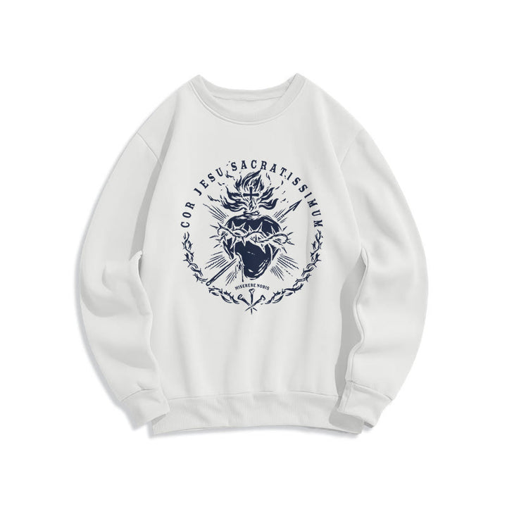 Christianartworkshop Classic Style Sacred Heart of Jesus Fleece Lined Polyester Sweatshirt - White - 2XL - image 1